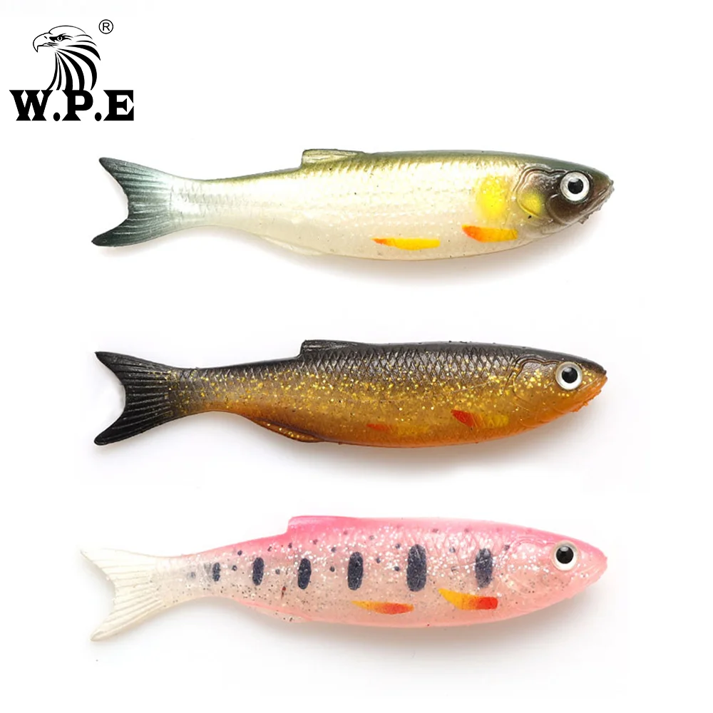 W.P.E fish 9mm 7g 6PCS/pack Simulation soft fishing Lures Artificial  Baits  shad silicone Bait Wobblers Swimbait Shad Wobbler