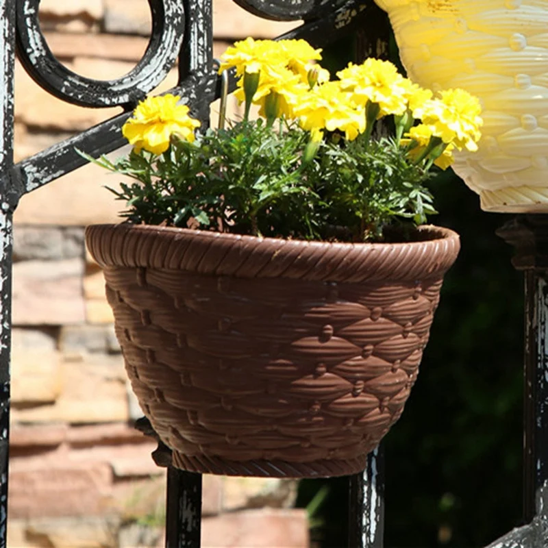

Imitation Rattan Wicker Hanging Basket Holder Half Round Planter Vase Garden Porch Home Office Decor