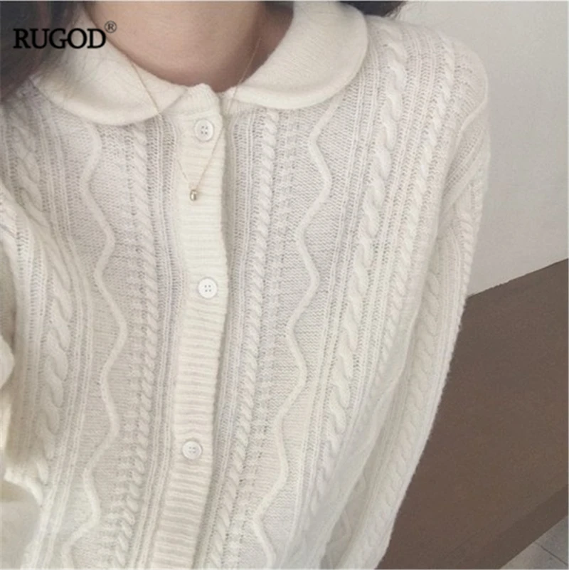 RUGOD 2019 Новый женский Тонкий Конопляный вязаный кардиган милый отложной воротник