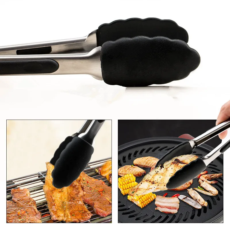 

Stainless Steel Food Tongs Non-Slip Barbecue Meat Buffet Steak Clip Salad Bread Cooking Clamp Hotel Fruit Folder Kitchen Tools
