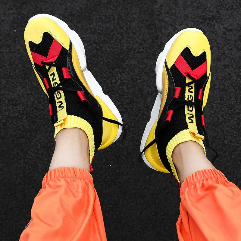 Высокие кроссовки носки для бега мужская спортивная обувь мужские желтые