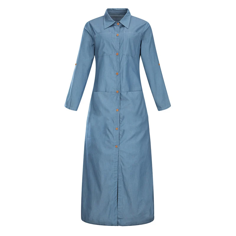 Женское повседневное джинсовое платье с длинным рукавом и пуговицами осень 2019