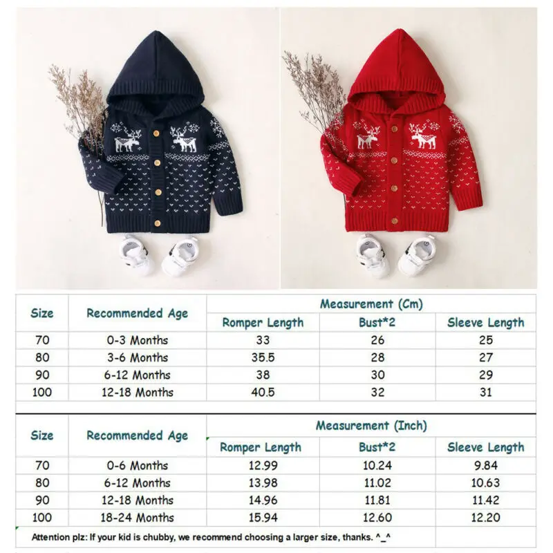 Newly Kids Chirstmas Clothes Newborn Baby Girl Boy Knitted Deer Hoodie Button Hooded Sweatshirt Warm Sweater Outfits Clothing |