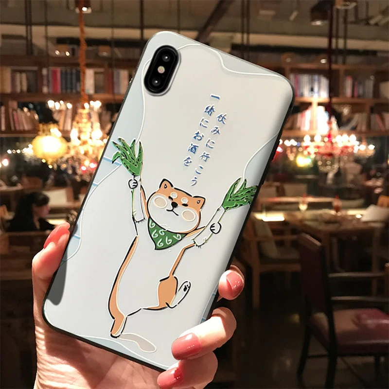 Japanese Shiba Inu Sushi Phone Case for iPhone 11 12 13 14 Pro Max XR XS Max Capa Soft TPU Back Cover for iPhone 7 8 Plus Coque