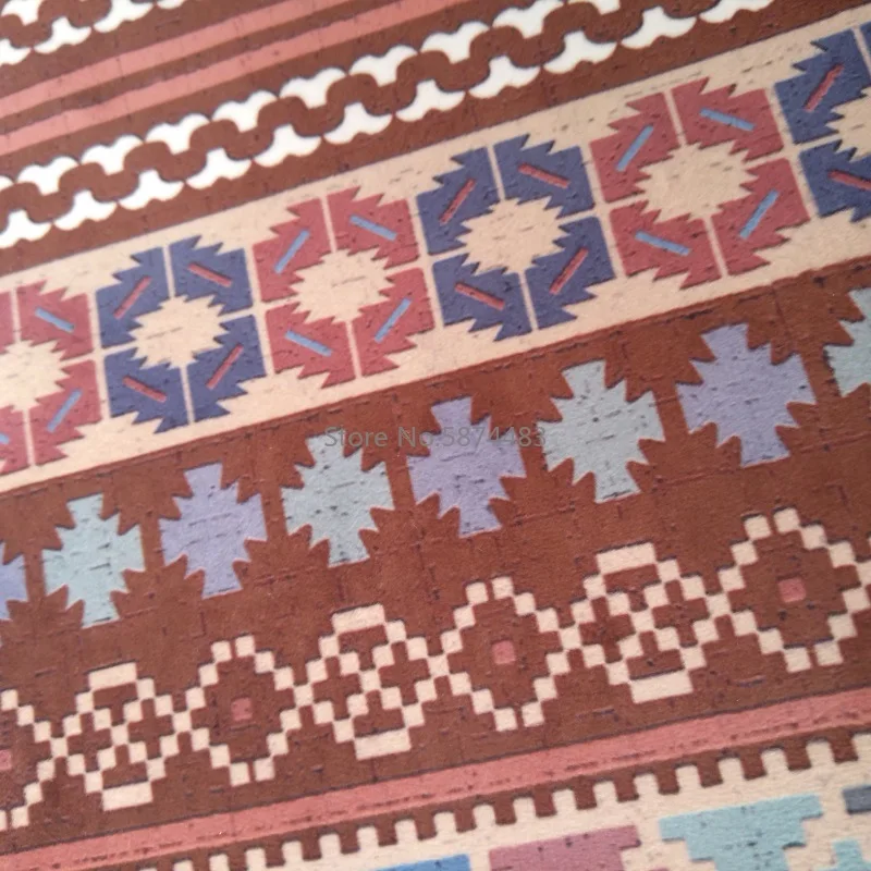 Богемный бархатный напольный коврик в полоску этническом стиле красного синего