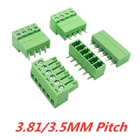10pcs 3 5mm 3 81mm pluggable terminal block connector 2p3p4p5p6p8p plug in pcb straight curved needle seat set