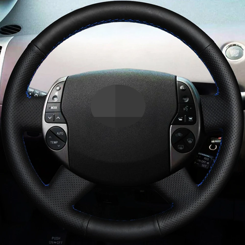 Чехол на руль автомобиля для Toyota Prius 20(XW20) 2004 2005 2006 2007 2008 2009 черный, ручной шов, мягкая искусственная кожа.