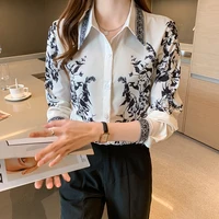 office lady floral blouse women shirt summer autumn fashion long sleeve female top short buttons elegant blouse women new 2021
