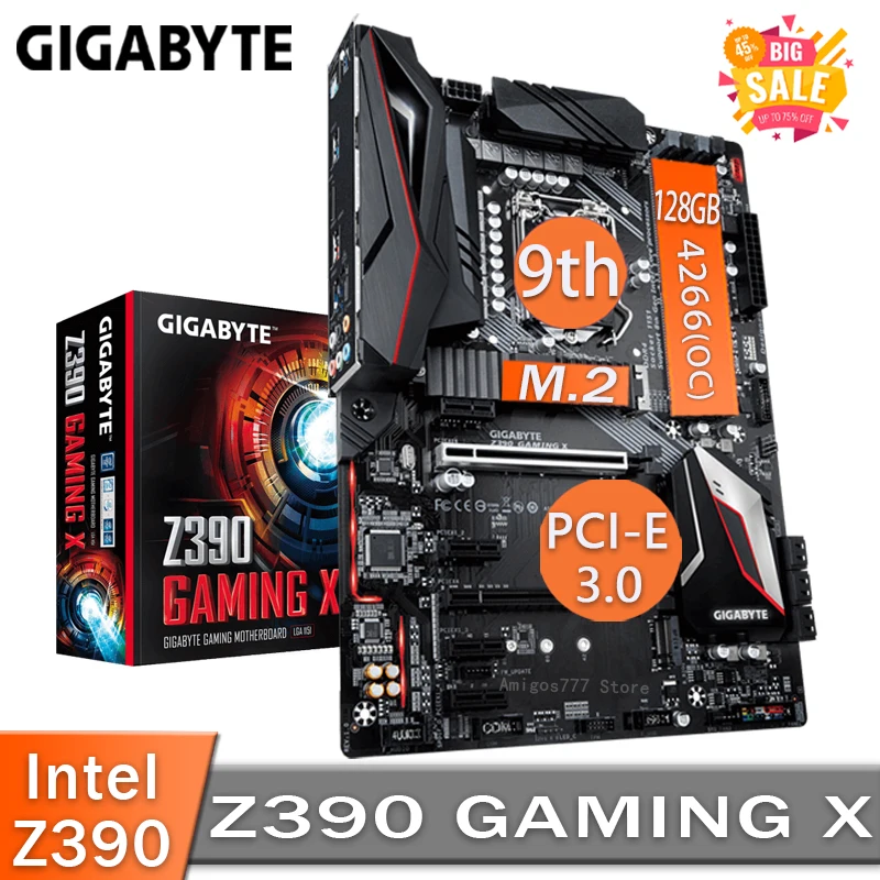 Günstig LGA 1151 Gigabyte Z390 GAMING X Motherboard Unterstützung./9th-Gen Core I9 I7 I5 Cpu PCI-E 3,0 M.2 SSD Gaming ATX Z390 Placa-Mãe