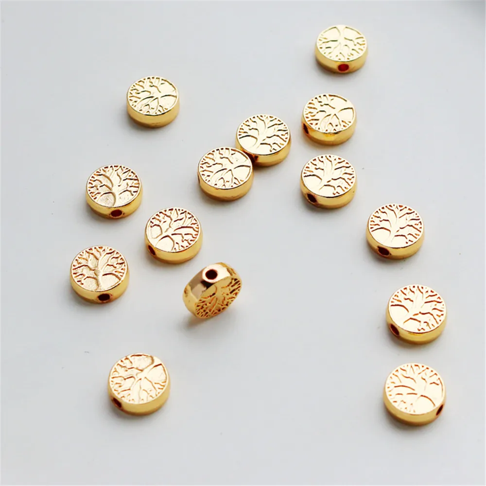 14K позолоченные сквозь отверстия круглые фотообои 3x9 мм Древо жизни текстуры DIY