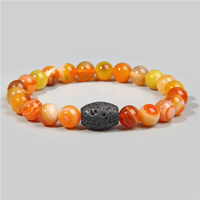 Натуральные зеленые Агаты бусины браслет из черной лавы браслеты для женщин