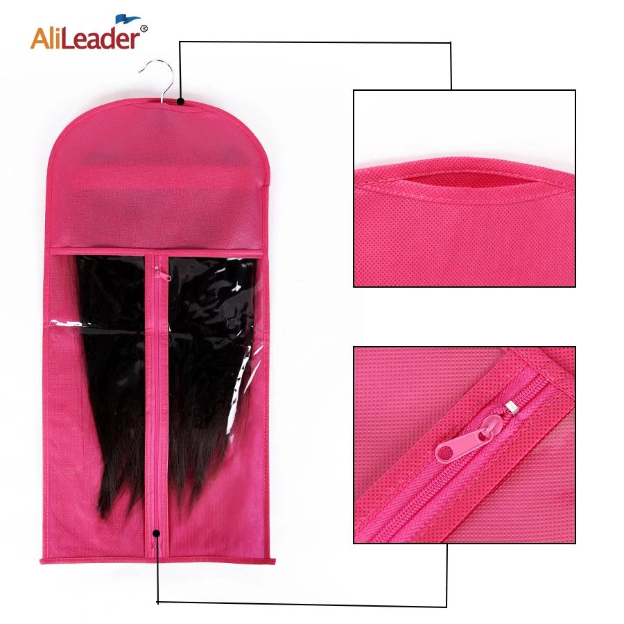 wig accessories tools black pink storage of wig bag with wig hanger holder for hairpiece non woven fabric customize logo brand free global shipping