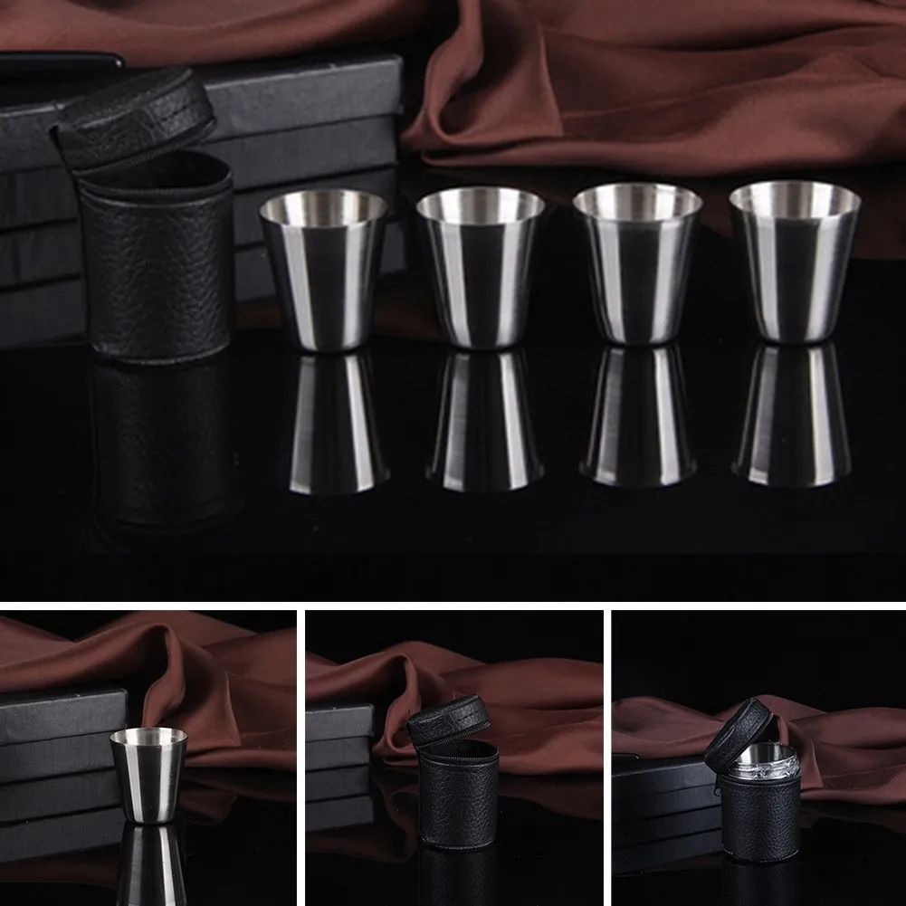 

4pcs 30ml A Set Of Stainless Steel Solid Color Wine Glass Set, Small White Wine Glass Spirit Glass Set