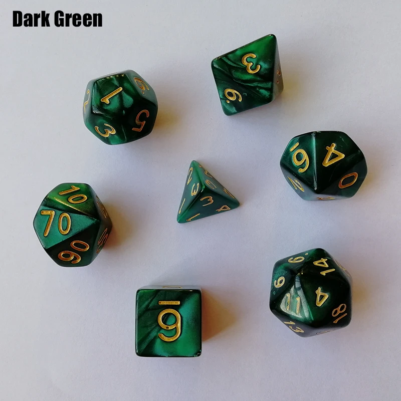 Dark Green 7 шт./лот, креативная игра в ролевые игры, кости, разноцветные акриловые кости, смешанные D4 D6 D8 D10 D12 D20 DND, настольные игры, кубики, цифровые кубики - Цвет: Dark Green