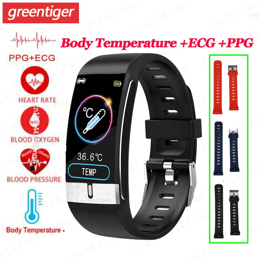 Мужские Смарт часы E66 с измерением температуры тела ЭКГ ФПГ водонепроницаемый