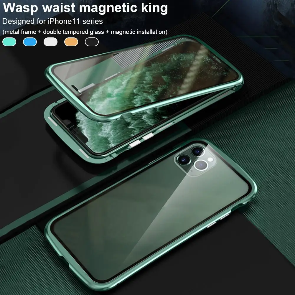 Магнитный адсорбционный Чехол для мобильного телефона IPhone 11 Pro Max металлическая рамка двойное закаленное стекло покрытие магнитное притяжение