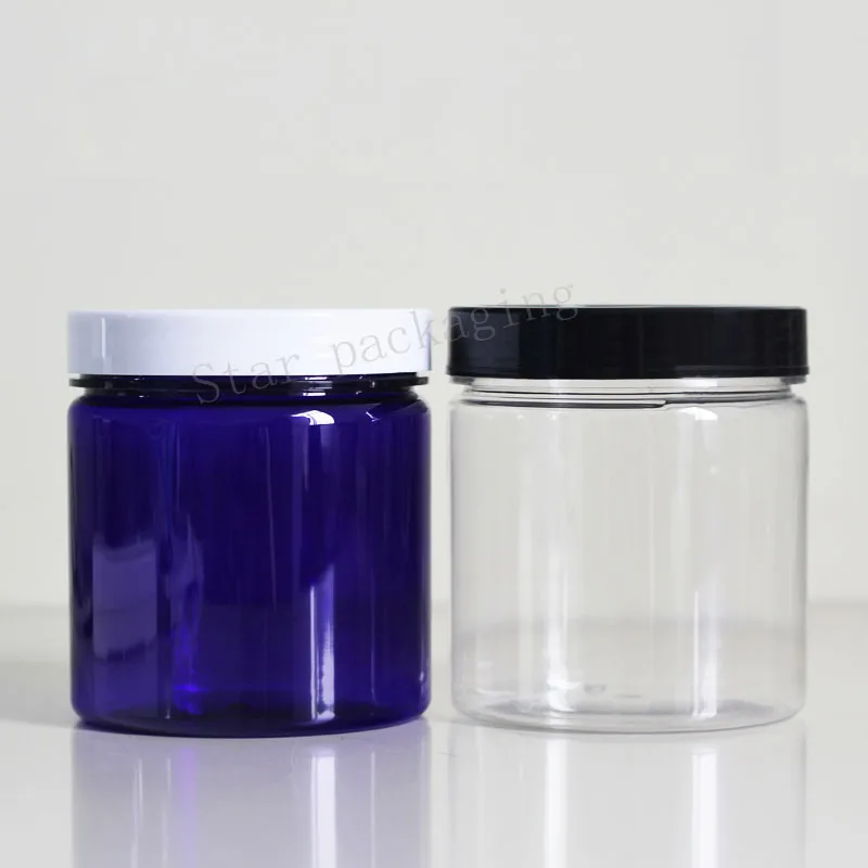 

10pcs 500g Empty blue Plastic Jar Screw Cap PET Pot Container,Skin Care Cream Jars,Powder Bottle Containers with white black lid