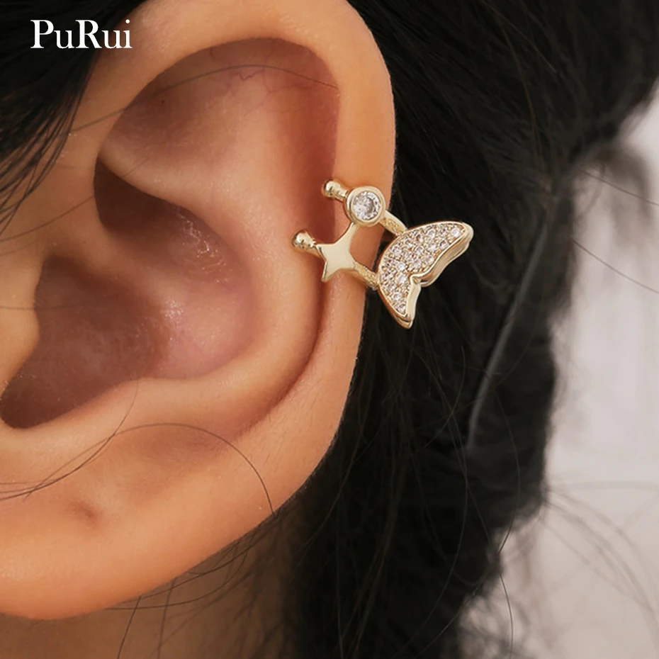Модные зажимы Стразы в форме бабочки для женщин Роскошные маленькие серьги каффы