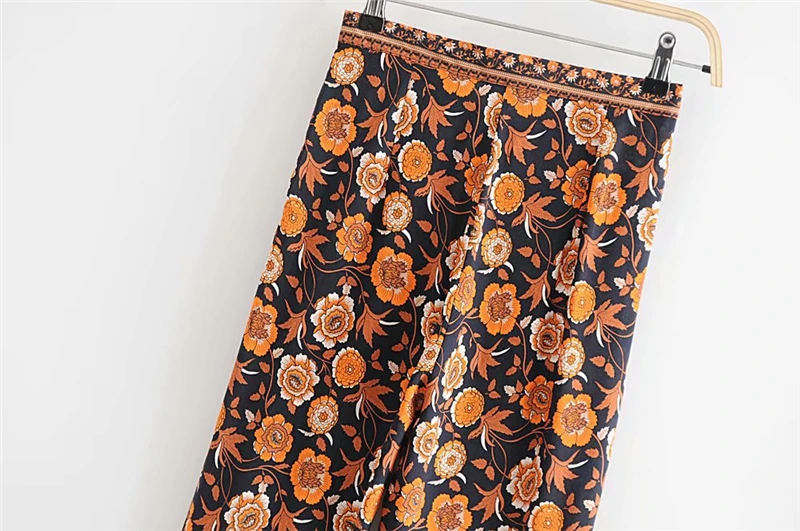 Винтажные шикарные женские черные с цветочным принтом богемные расклешенные