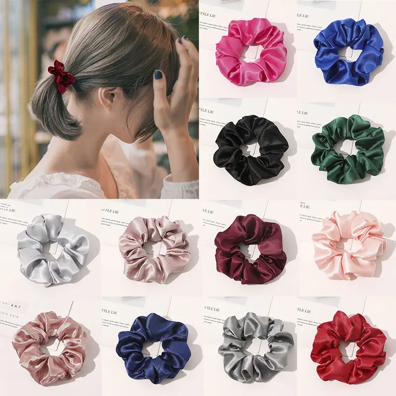 

Satin Silk Scrunchies Elastic Hair Bands Bright Solid Color Ponytail Holder Hair Rope Hair Accessories Mulberry Silk Hair Ring