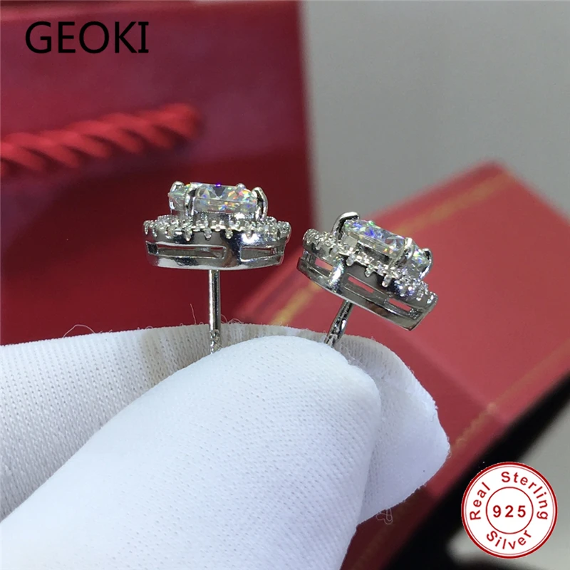 Geoki прошел алмаз Тесты всего 2 Ct Круглый идеальный крой D Цвет VVS1 серьги-гвоздики с
