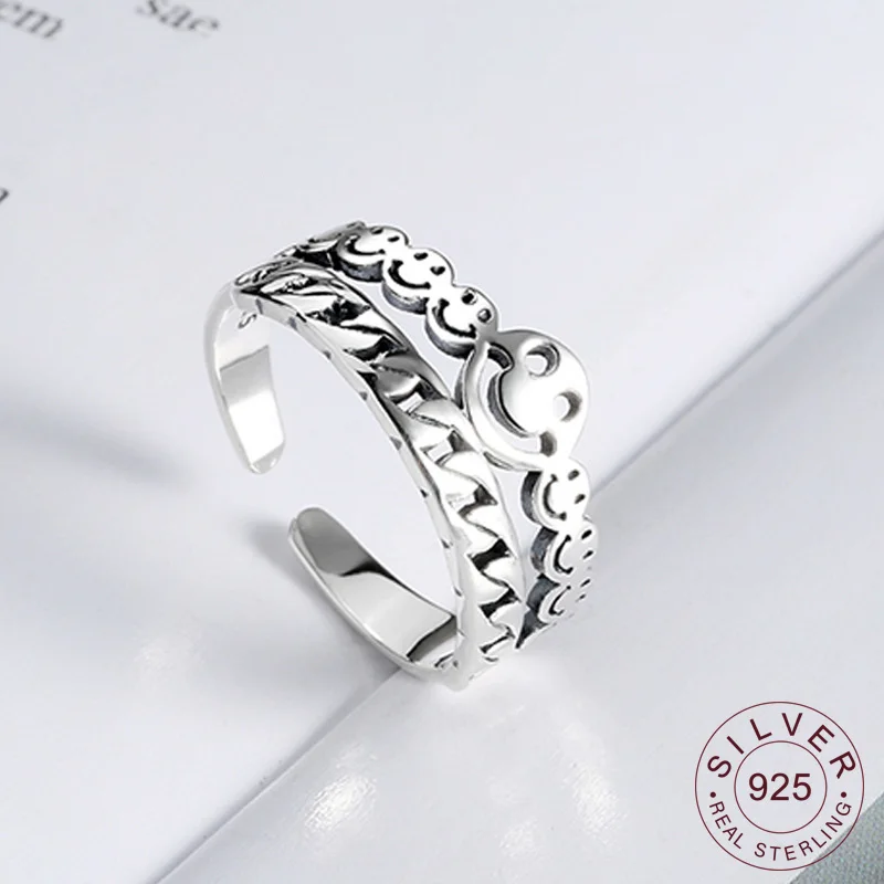 

INS 925 Sterling Silver Smile Women Rings New Fashion Hollow Chainring Creative Jewelry Plata Esterlina Anillo Prevent Allergy