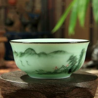 60ml celadon landscapeorchidbamboo rhyme teacup hand painted embossed singer carp fish creative chinese puer cup 73 2cm