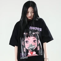 women cotton t shirt harajuku anime cartoon print y2k top vintage korean summer oversize black short sleeve dropshipping clothes