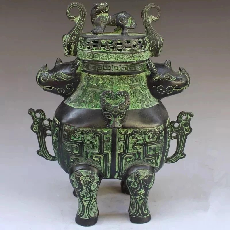 

Китайская Бронзовая голова носорога голова чудовища голова курильница статуя