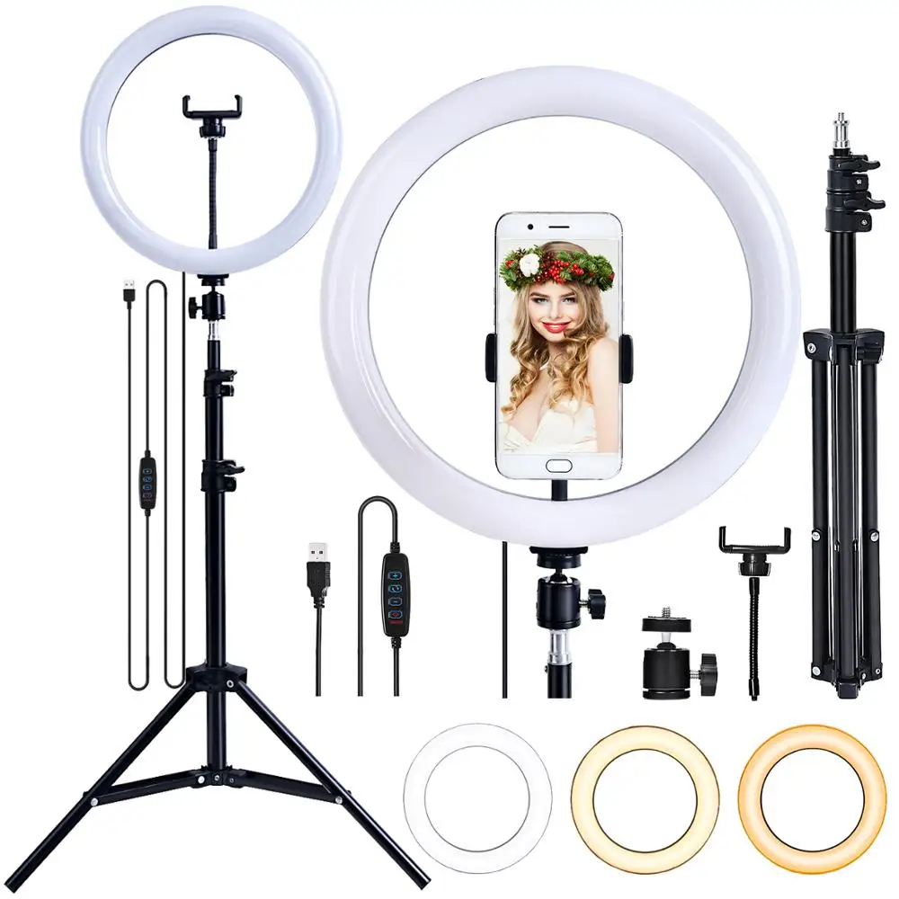 

fosoto 10 inch Led Selfie Ring Light Flash Ring lamp Video Light Dimmable Photography Light With Tripod Stand For Phone Youtube