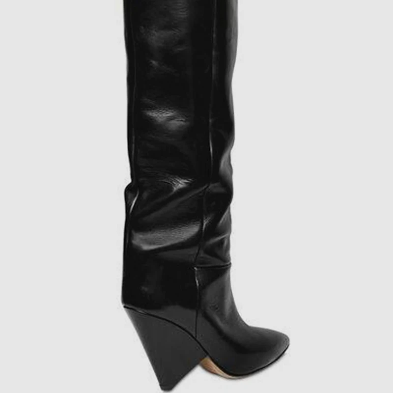 

Women's Autumn Winter Fashion Boots Thin High Tube Waterproof hide Large Size Pointed Toe Fleece Tapered Heel High boot