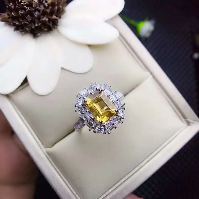 Стихийных бедствий и реальные Желтый цитрин кольцо 925 пробы Серебряное для Для