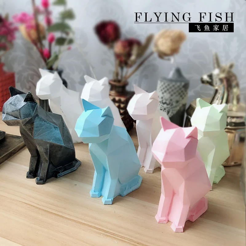 

Geometric Cat Candle Silicone Mold for Handmade Desktop Decoration Gypsum Epoxy Resin Aromatherapy Candle Silicone Mould