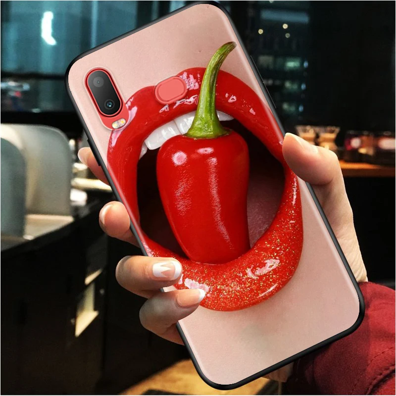 Beauty Red Lips for Samsung Galaxy A9S A8S A6S A9 A8 A7 A750 A6 A5 A3 Plus Star 2018 2017 2016 Black Phone Case