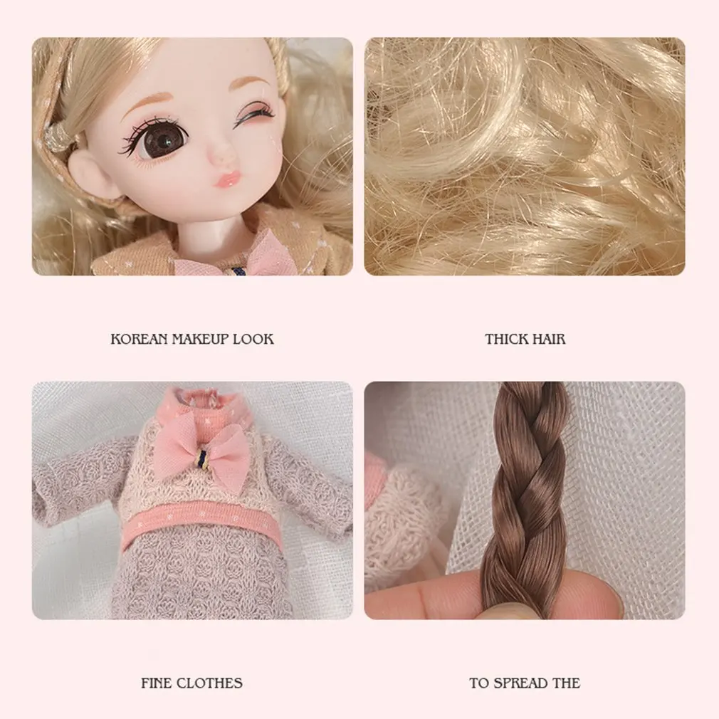 

BJD Doll 16cm Doll Gifts For Girl Joints Dolls With Full Outfits Clothes Set Wig Makeup Handmade Beauty Toy