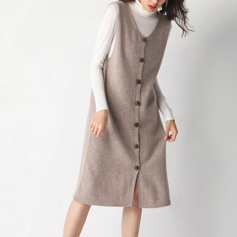 Высококачественное осеннее платье жилет из 100% австралийской шерсти женское