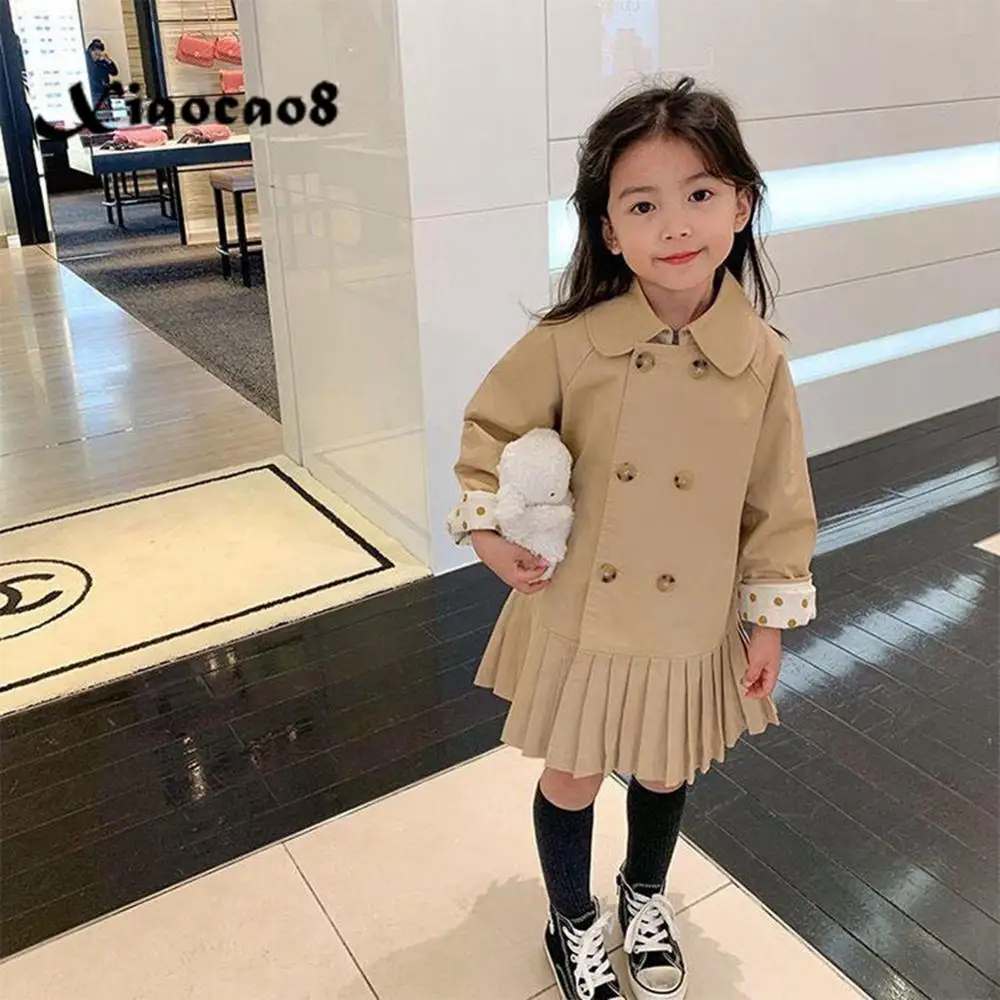 

Autumn Kids Long Sleeve Dresses for Girls Khaki Pink Princess Dress Toddler Girls Windbreaker Children Outerwear Clothes 8 10