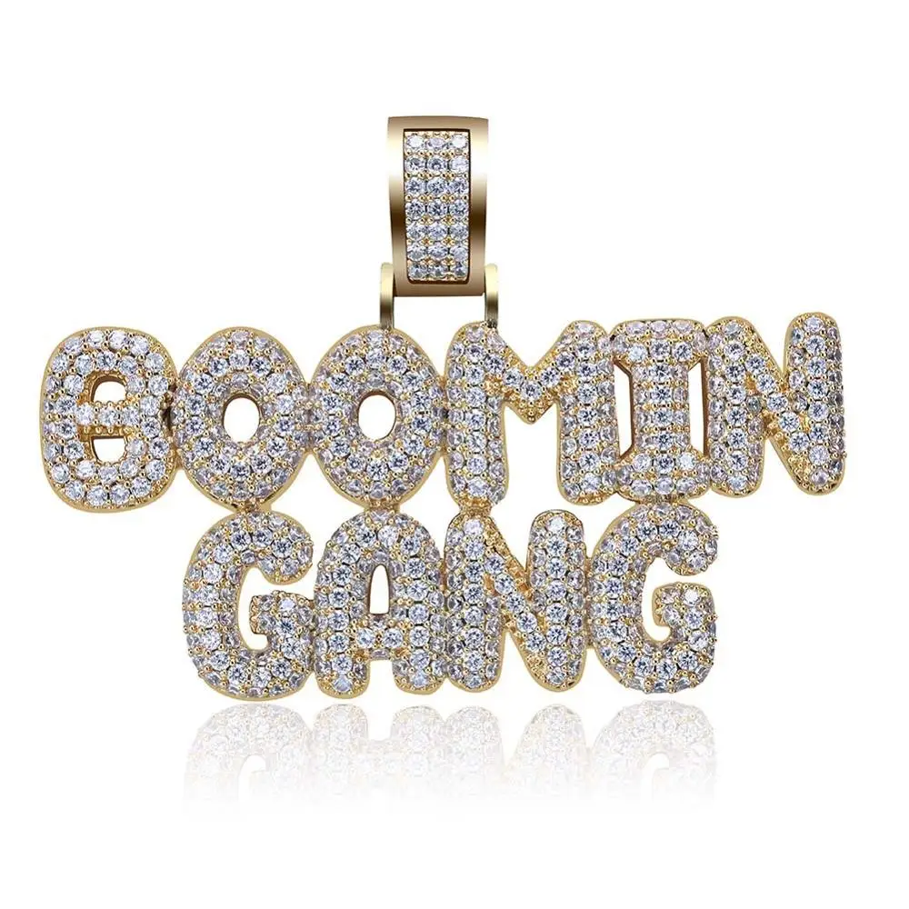 Hip Hop AAA Cubic Zirconia Bling Iced Out BOOMIN GANG Bubble Letters Pendants Necklace for Men Rapper Jewelry Drop Shipping | Украшения и