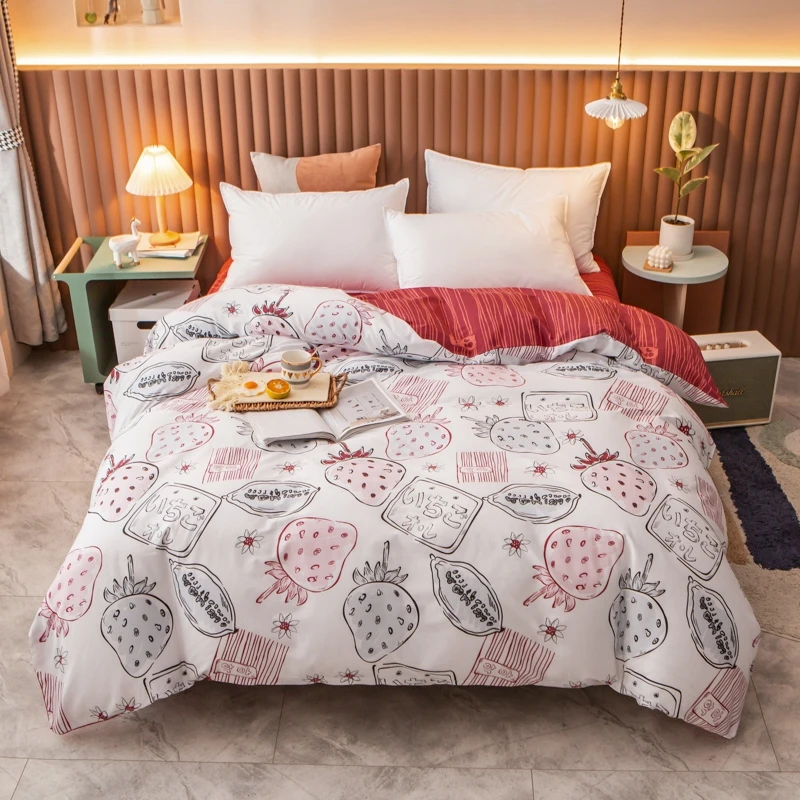 

New King Size Bedding Set Heart Love 100%cotton Flower Duvet Cover Bedclothes Adult Four Season Home Textile For 1.5 1.8M Bed