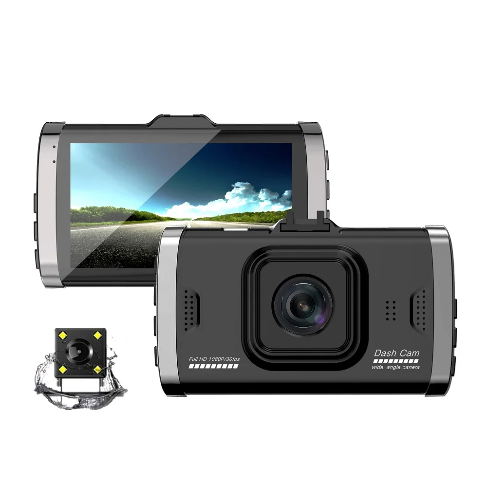 Full HD 1080P Автомобильный видеорегистратор с двумя объективами 3 дюймовый IPS