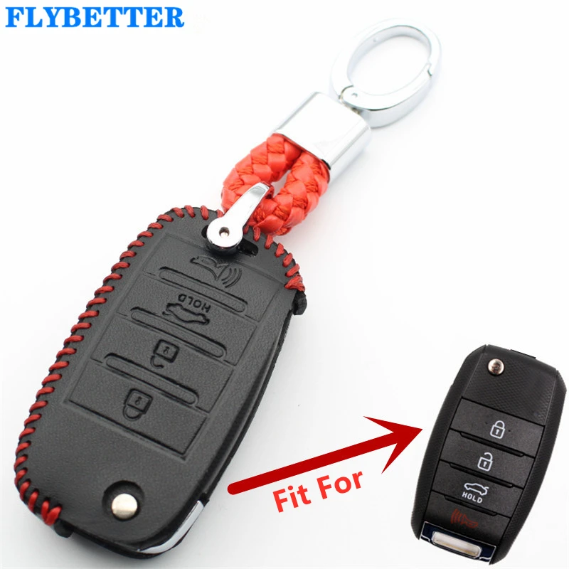 FLYBETTER чехол для ключей из натуральной кожи с 4 кнопками Kia Optima/Sorento/Soul/Carens/Sportage/K3/K5