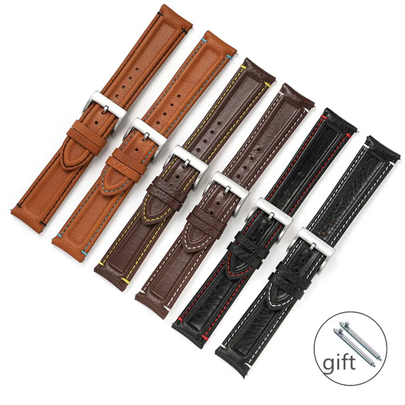 

Quick Fit 20mm 22mm Genuine Leather Straps For Samsung galaxy watch 3 45mm Gear S3 for Huawei GT 2 Watchband Double Keel