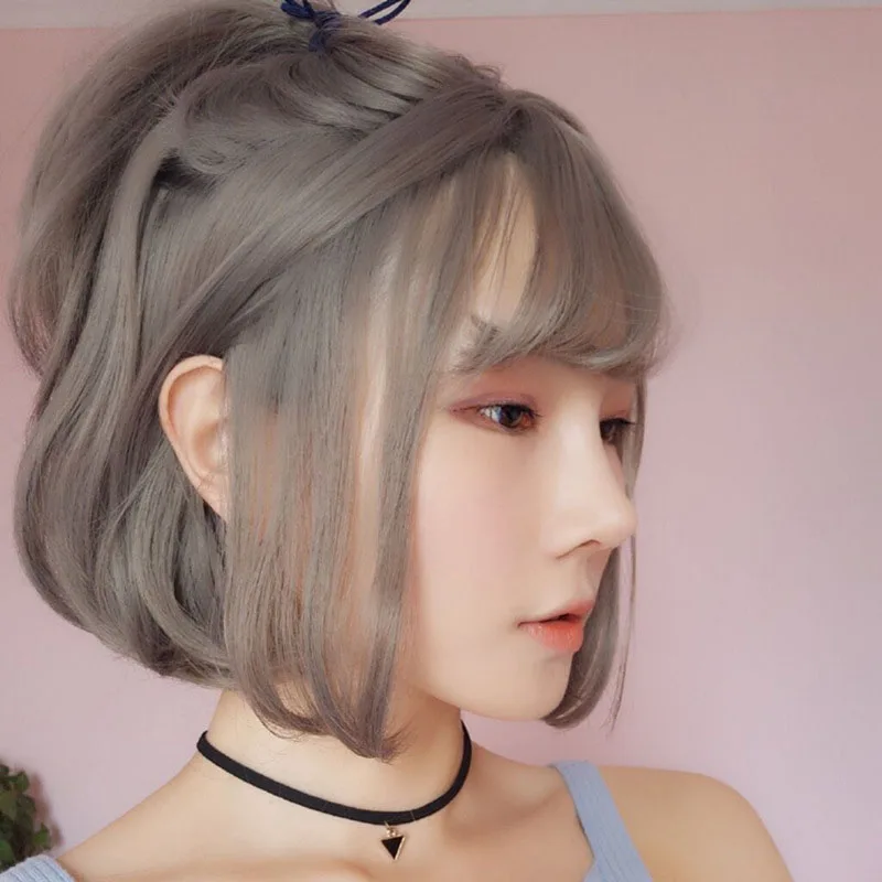 Wig Готическое платье для женщин Лолита Черный Крест Emboridery темно-синий воротник японский каваи девочек карнавальные вечерние туфли принцесса стиль - Цвет: Wig