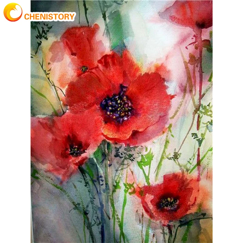 

CHENISTORY Painting By Numbers Red Flowers Drawing Framed DIY Art Painting Modern Wall Gift Home Decor Handmade Filling Colour