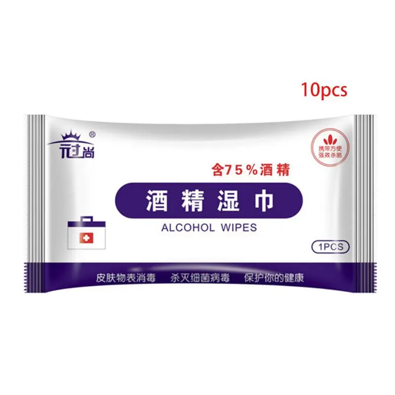 

10Pcs Individually 75% Alcohol Wet Wipes Portable Antiseptic Disinfection Pads