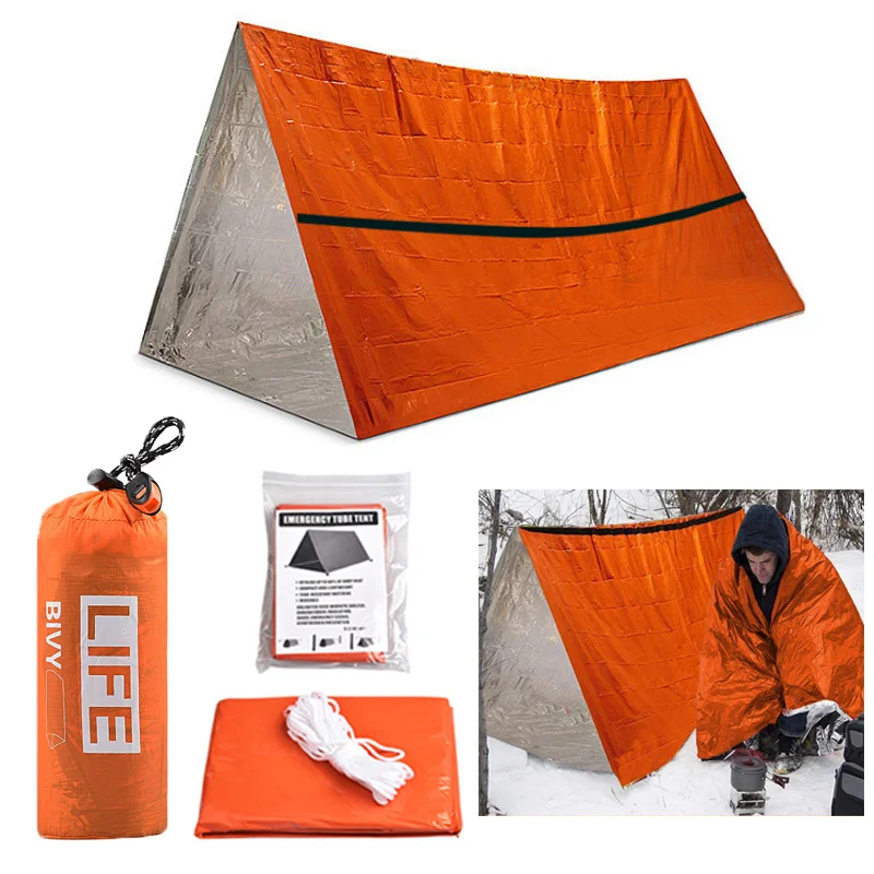 

Outdoor Adventure Survival Tent Set 238g Portable Reflective Triangle PE Aluminum Film Warm Camping Fishing 2 Person Tente