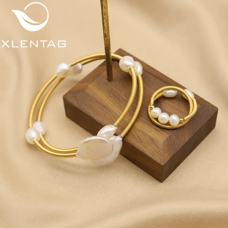 

XlentAg Original Natural Freshwater Pearl Irregular Multilayer Bracelet Ring Ladies Jewelry Set XS0008