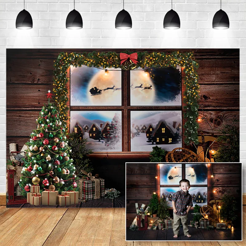 

Christmas Backdrops for Photography Christmas Window Backdrop Snow Photocall Background Photo Studio Toy Bear Gift Box Decor