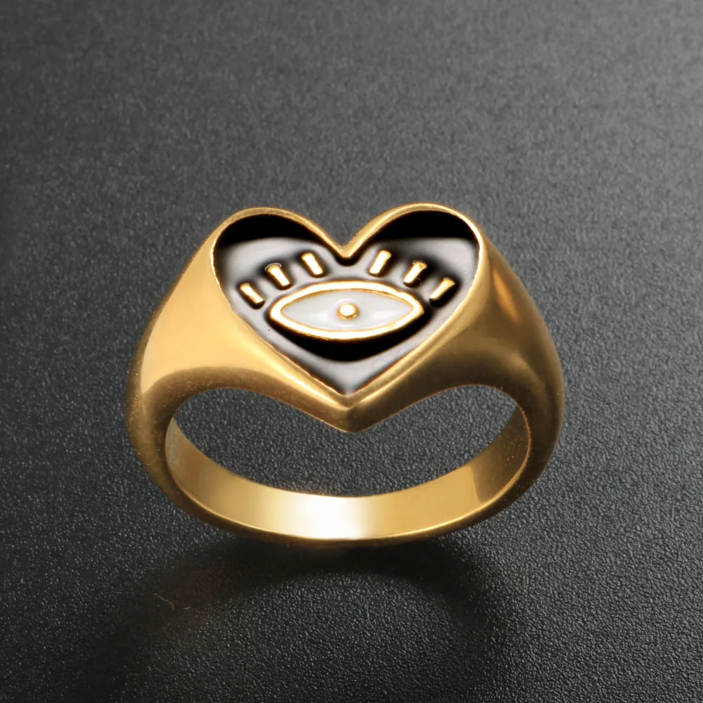 

Enamel Red Black White Heart Shape Eye Ring For Women Fashion Gold Plated Stainless Steel Ring Jewelry Gift