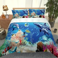 3d bed sheet three piece three dimensional blue ocean dolphin bedding stereoscopic bedding set bed cover bed sheet